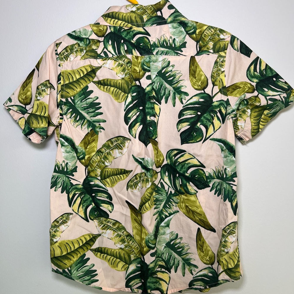 Janie and Jack Pink & Green Graphic Palm Poplin Shirt - Picture 3 of 5